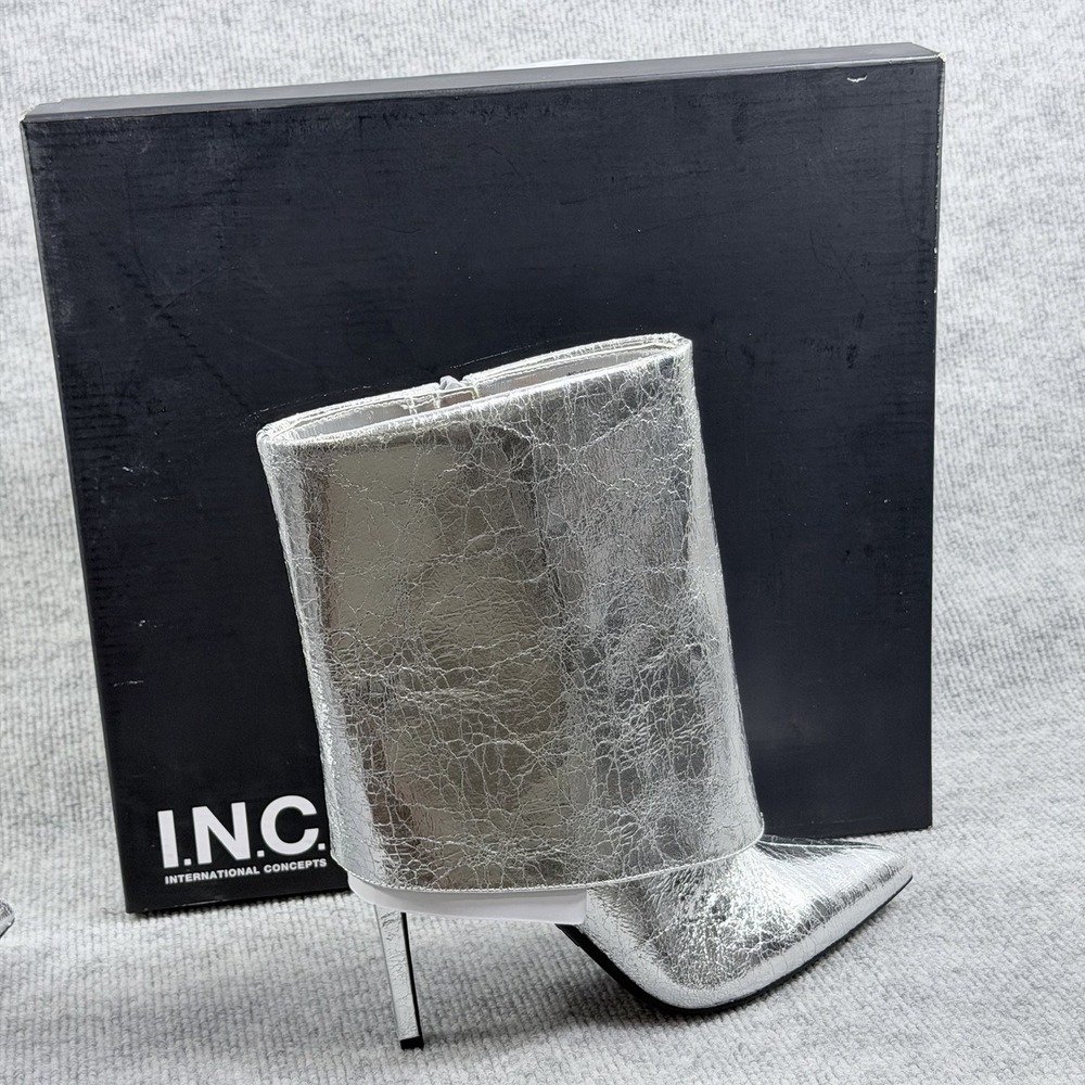 INC INTL Concepts Size-US 8M Women Stiletto Ankle Bootie Sabeel Silver Crinkle